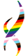 an illustration of a double helix that is part of the Prevent Cancer Foundation logo. This version is striped and includes the inclusive colors of the pride flag.
