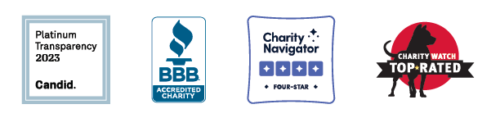 Logos for charity watchdog organizations. The Prevent Cancer Foundation is considered Platinum Transparency from Guidestar, an Accredited Charity by the Better Business Bureau, a four-start charity from Charity Navigator and a top-rated charity from Charity Watch.