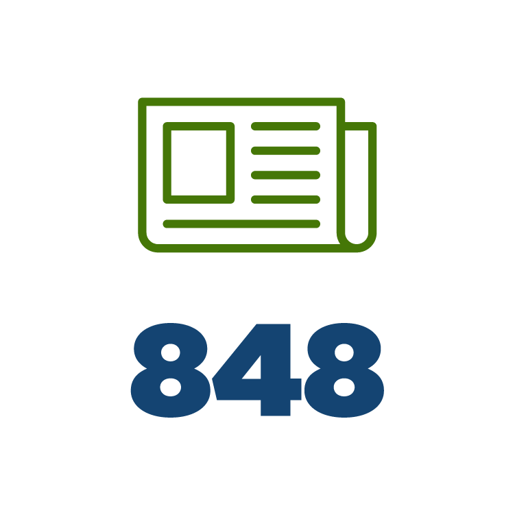 An illustrated icon of a folded newspaper above the number 848.