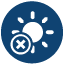 Icon illustration of the sun with a large X over it indicating no sun exposure.